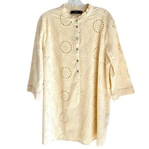 Hallhuger Pale Yellow 3/4 Sleeve Tunic Size 14